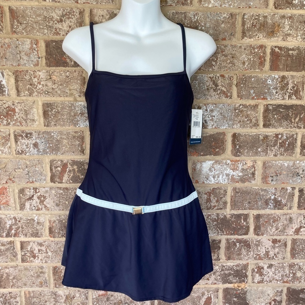 NWT ANNE COLE Blue one piece swimsuit size 14